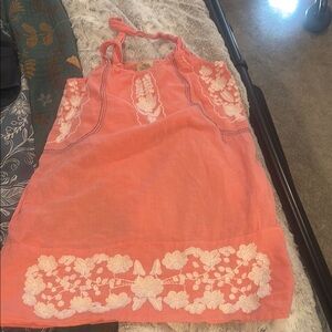Elegant Coral Mini Dress with White Floral Accents